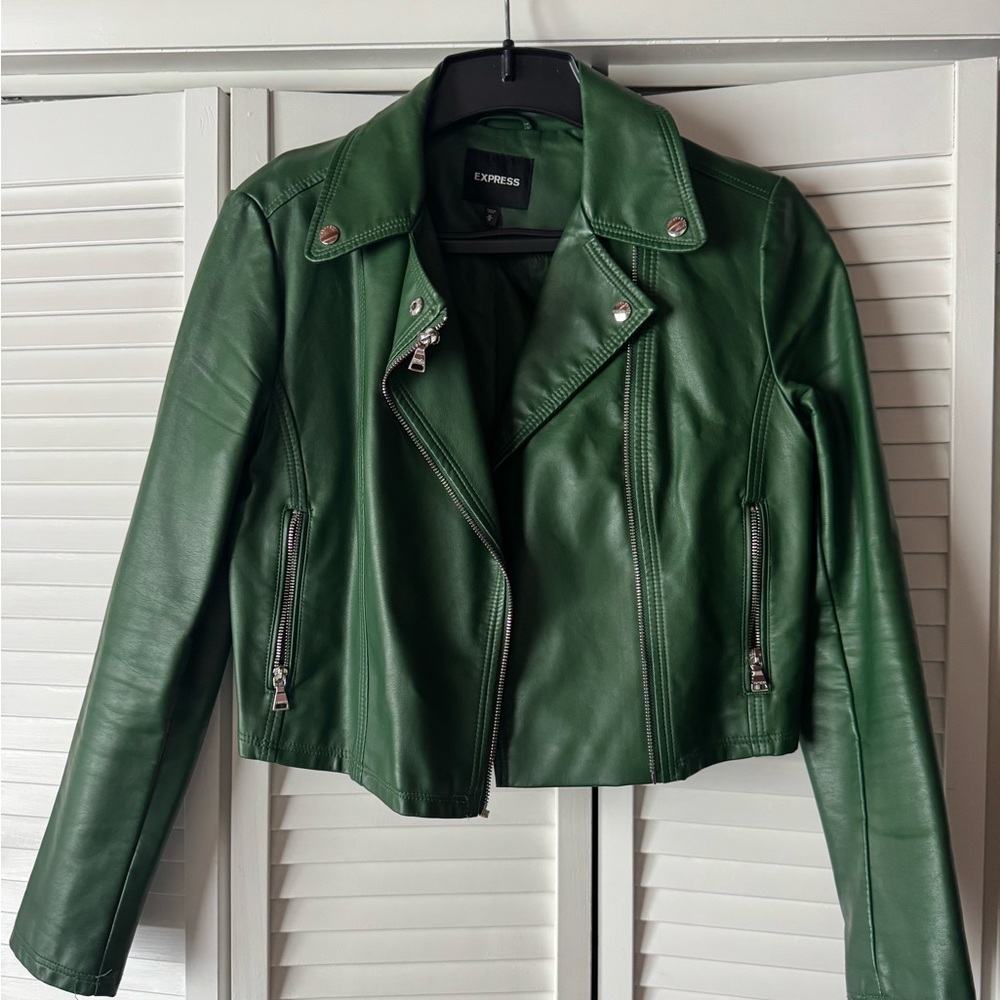 Express Women's Vibrant Green Leather Jacket